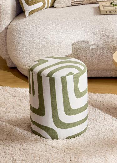 Pouf tissu chenille et motif graphique Vert