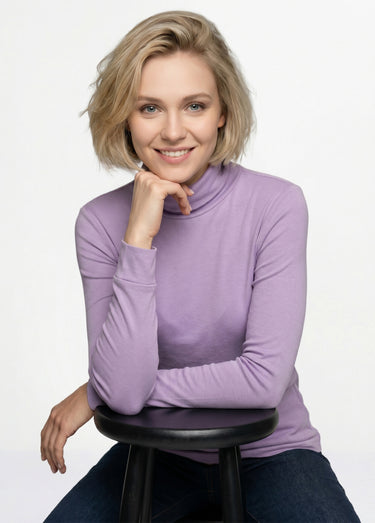 Sous-pull chaud col roulé maille interlock unie Mauve