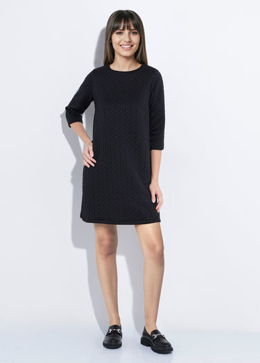 Robe en maille manches 3/4 motif origami Noir