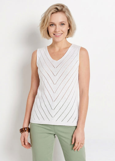 Pull débardeur fin ajouré coton Blanc