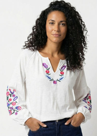 T-shirt long brodé manches longues Blanc