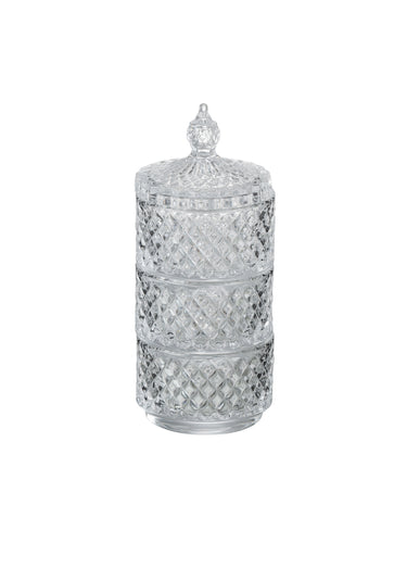 Set de 3 pots verre facetté + couvercle Blanc