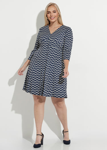 Robe col V boutonné fluide coeurs Marine