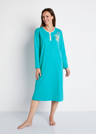 Chemise de nuit mi-longue manches longues Vert Canard