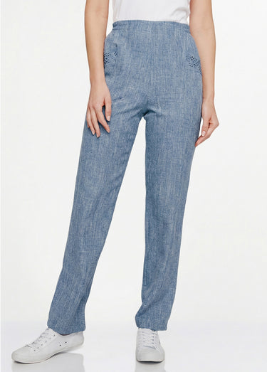 Pantalon ceinture élastiquée ajouré Bleu