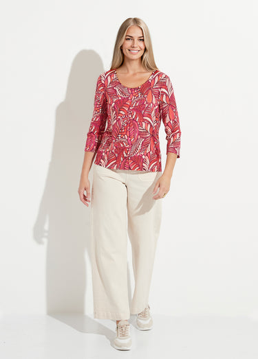 T-shirt col rond imprimé patchwork Rose/Orange