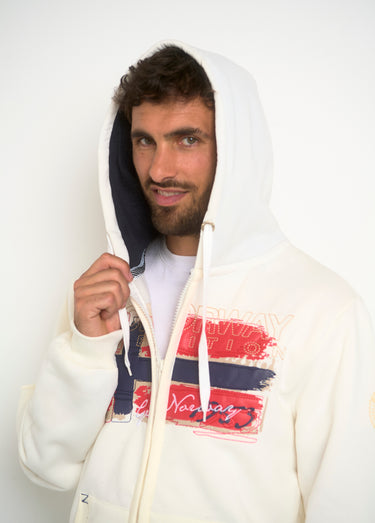 Sweat à capuche zippé poche kangourou Blanc/Marine