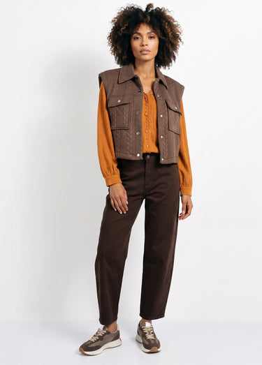 Veste sans manches maille fantaisie Marron