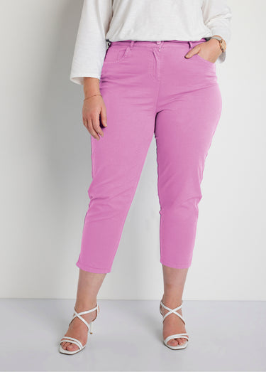 Pantacourt taille élastiquée 5 poches Lilas