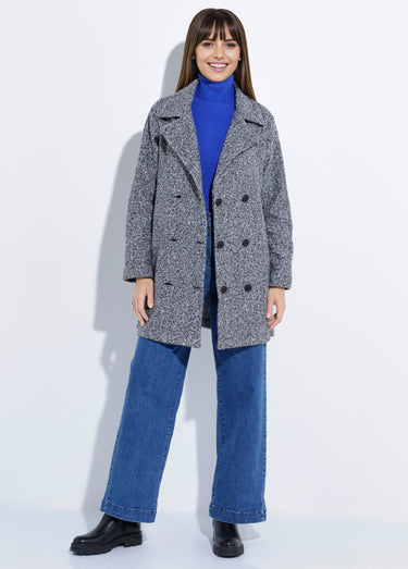 Caban long uni façon laine bouclée Gris Chine