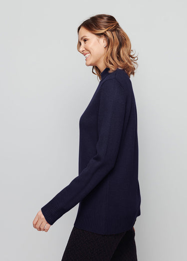 Pull col montant maille épaisse Marine