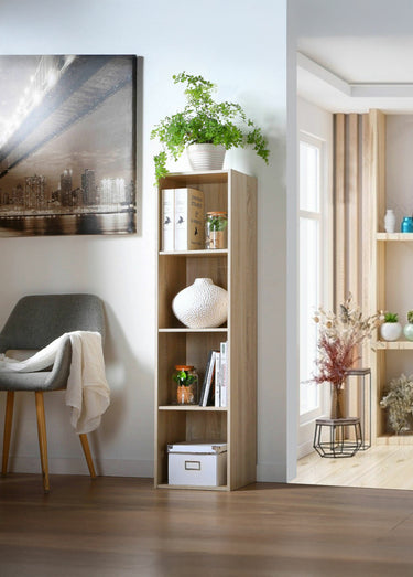 Meuble colonne rangement 4 cases, 2M Marron
