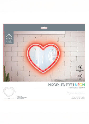 Miroir LED effet néon, forme coeur Rouge