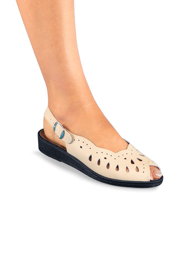Sandales compensées largeur confort cuir Beige