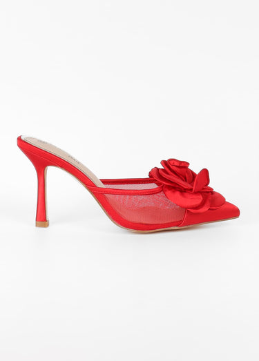 Mules chic fleur tissu Rouge