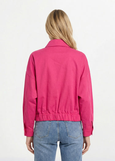 Blouson zippé en toile, taille resserrée Magenta