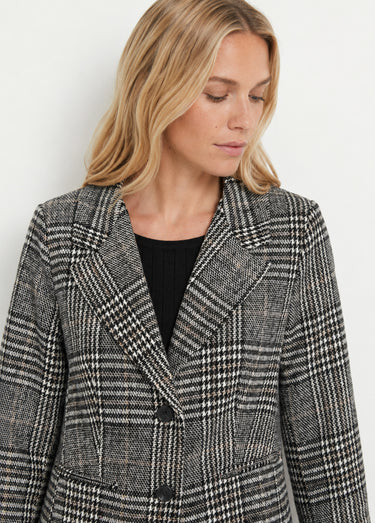 Manteau aspect lainage mi long col tailleur Carreaux Gris