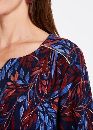 T-shirt long évasé manches 3/4 col rond Imprime/Bleu