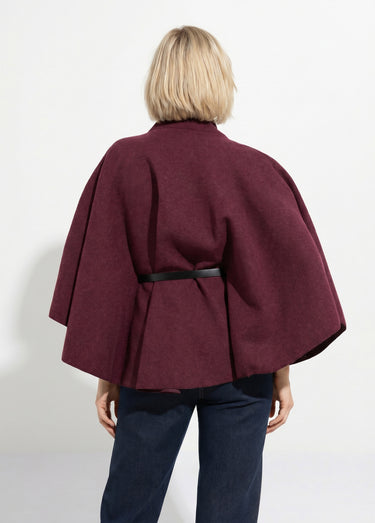 Manteau cape à ceinturer, col montant Bordeaux