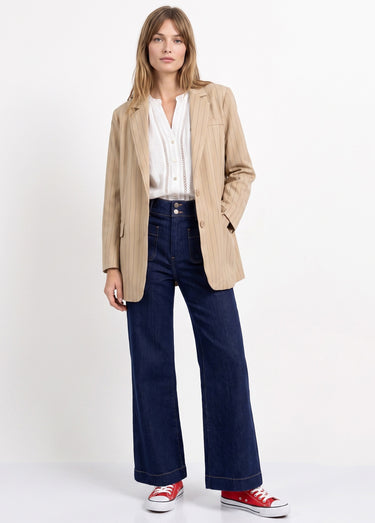 Veste col tailleur avec rayures tennis Beige rayé