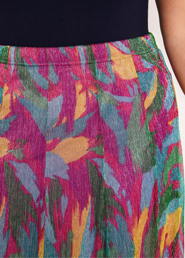 Jupe mi longue large imprimé brillant Fuchsia/Vert