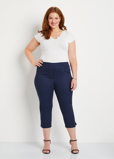 Pantacourt taille semi élastiquée satin Marine