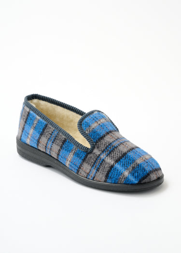 Chaussons grande largeur fourrés laine mixtes Ecossais Marine