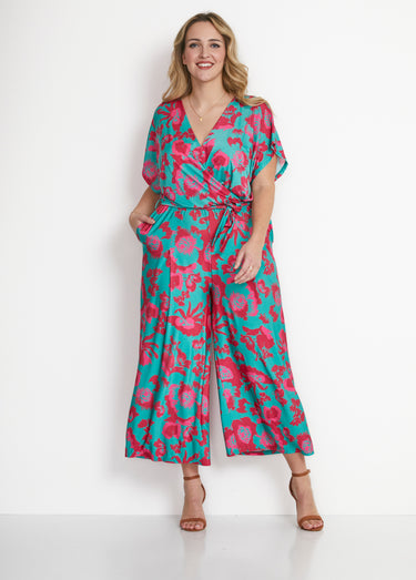 Combinaison jupe-culotte maille extensible Vert/Rose