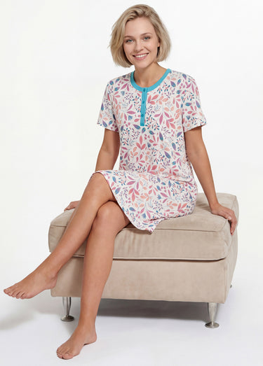 Chemise de nuit courte imprimée col tunisien Imprime/Rose