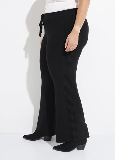 Pantalon large confort, jeu de mailles Noir