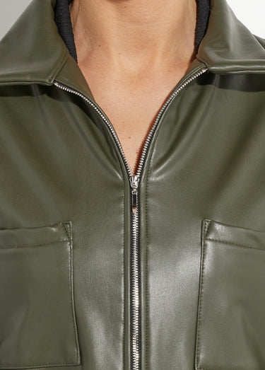 Veste zippée style motard, simili cuir Kaki