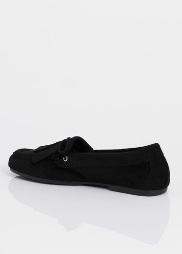 Mocassins semelle plate, dessus franges Noir