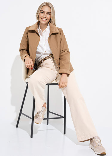 Veste déperlante zippée col velours Beige
