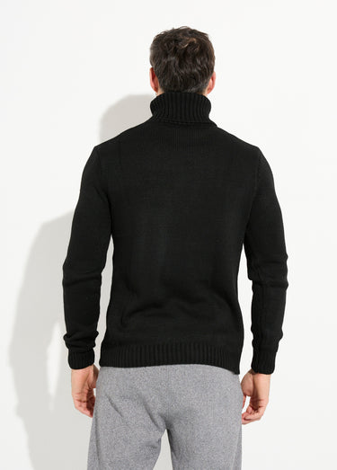 Pull irlandais col roulé chaud avec laine Noir