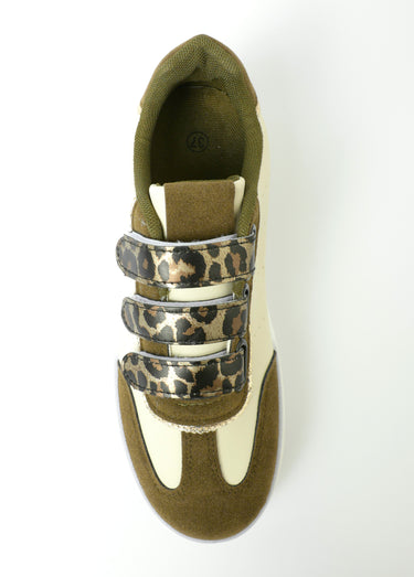 Baskets bimatière à scratchs façon animalier Kaki