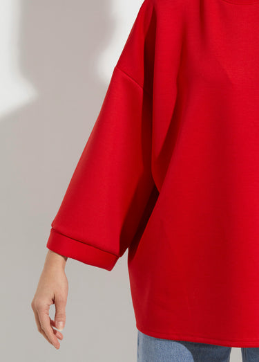 Sweat shirt large col rond, manches 3/4 Rouge