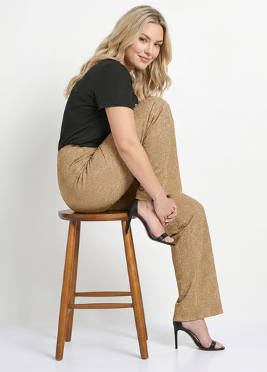 Pantalon large brillant doré ceinture élastiquée Dore
