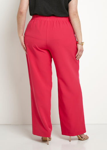 Pantalon large uni taille semi-élastiquée Fuchsia