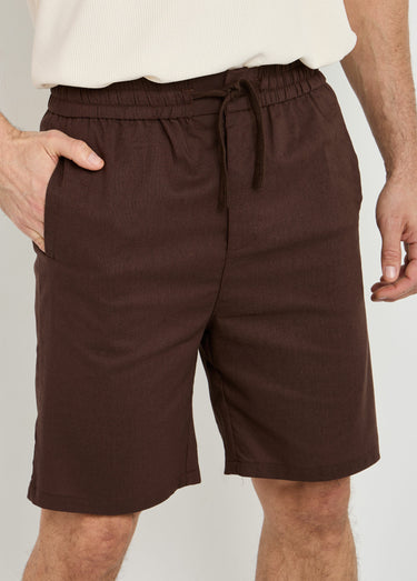 Bermuda lin/coton, taille élastiquée Chocolat