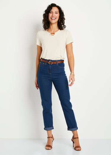 T-shirt court col rond bijou Uni Beige