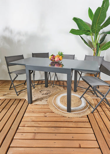Table de jardin extensible verre, foncé Gris