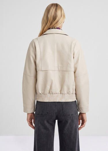 Blouson simili cuir, taille élastiquée Ecru