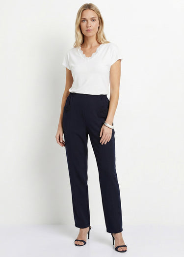 Pantalon ceinture élastiquée ajouré Marine