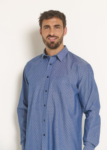 Chemise fantaisie chambray imprimé Bleu