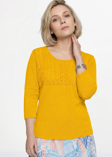 Pull manches 3/4 ajouré Jaune