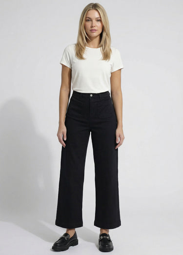 Jean 7/8ème large denim extensible 4 poches Noir