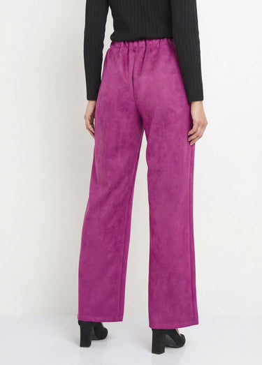 Pantalon droit ceinture élastiquée tissu suédé Cassis