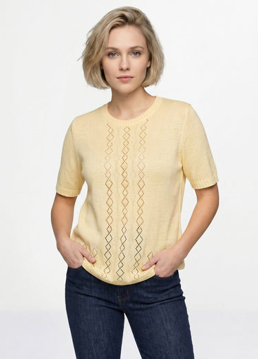 Pull ajouré perlé manches courtes Vanille