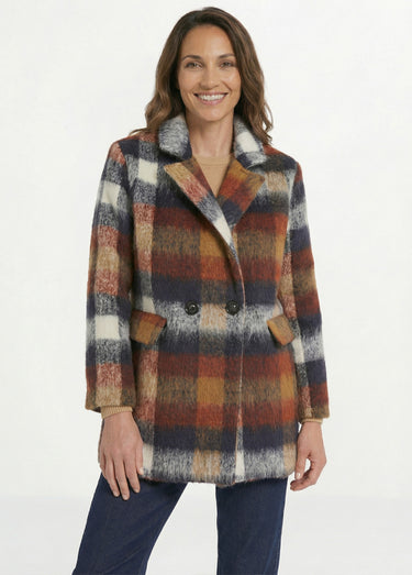 Manteau caban chaud tissu carreaux laine Carreaux Marine