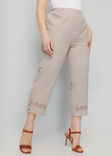 Pantacourt ceinture élastiquée ajouré Beige